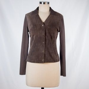 Jones New York Petite Brown Suede Cardigan Sweater
